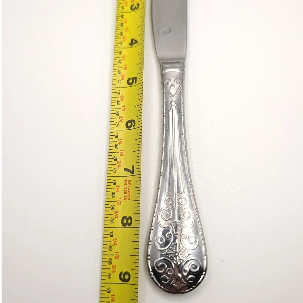 Calen Ornate Baroque Dinner Knives (4) Heavy Stainless Scroll Fleur de Lis 9